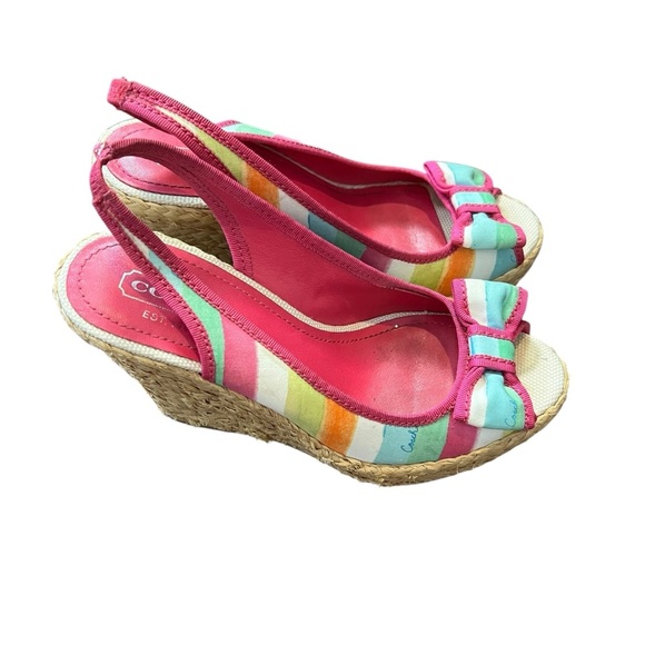 Coach Grace Watercolor Straw Wedge Platform High Heel Sandals - Picture 1 of 6